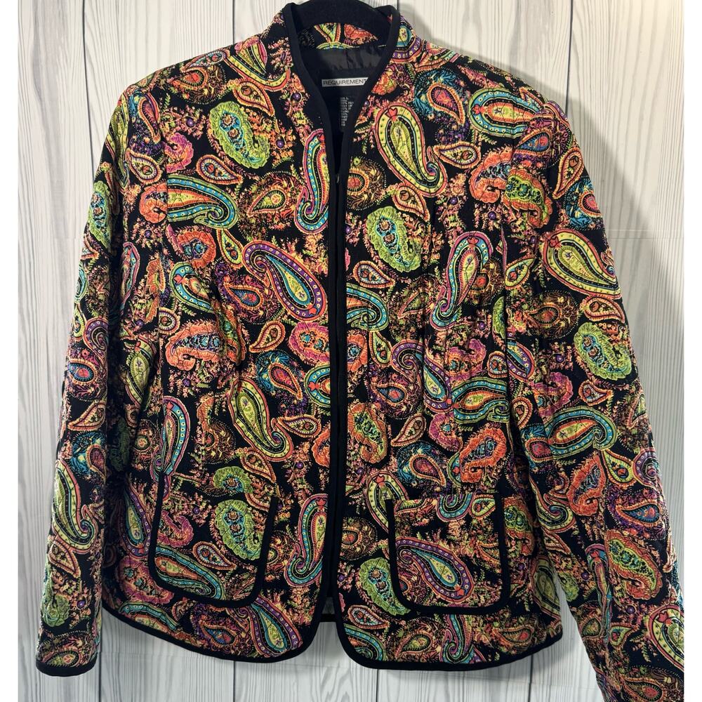 Requirements Cotton Quilted Jacket Black Paisley Size Large